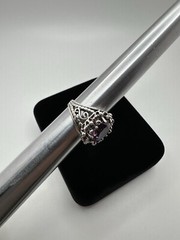 Vintage Ornate Purple Sapphire Sterling Silver Ring Signed TB Size 6.25