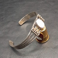 STERLING SILVER 925 Tribal Cuff Bracelet Oval Fire Opal 17.644