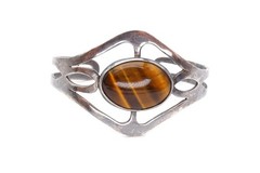 Vintage Sterling Silver 925 Tigers Eye Cuff Bracelet 6.5″