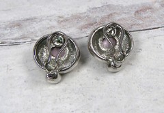 Vintage MX Silver Gold Tone Purple Cat Tigers Eye Piereced Earrings Rhinestone