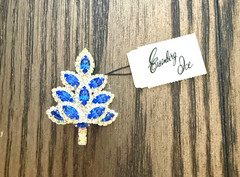 Eisenberg Ice Christmas tree pin brooch Clear Rhinestones Blue Sapphire