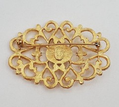 VTG Premier Designs Brooch 2.5in Gold Tone Faux Pearl Filigree Victorian FLAW