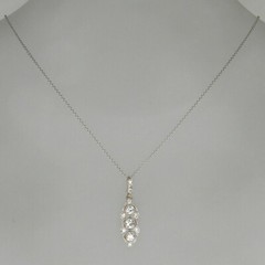 Art Deco Old European Lab Created Diamond Three-Stone Wedding 925 Silver Pendant
