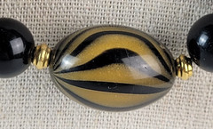 Vintage Black And Gold Color Fusion Plastic Beaded Necklace 30″ Spring Ring