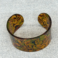 Lucite Cuff Bracelet Rust Green Brown Swirl Mid Mod Size 6.25