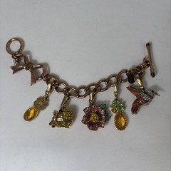 Vintage Juicy Couture Charm Bracelet Y2K Pave Rhinestones Bits Heart Flower