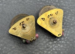 Vintage Brass Tone Asian Coin Cluster 80s Pierced Earrings Semi Precious Chips