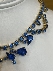 Vintage La Roco Blue Rhinestone Glam Choker Necklace And Earrings Set