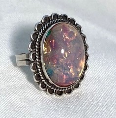 Vintage Mexico FCP 925 Sterling Silver Simulated Fire Opal Ring Size 6