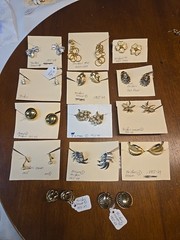 Lot 14 Pairs Vintage TRIFARI Earrings Signed Crown TM 1940s-90s Gold Tone Pearl