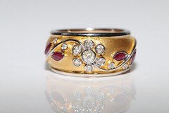 Vintage Style Flower Leafy Vine Band 2 Ct Lab Created Ruby 14k Yellow Gold Over