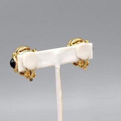 Vintage Clip on Earrings Gold Plated Black Side Accents Statement 1 in