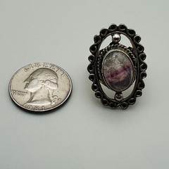 Vintage Filigree Ring Boho Silver Tone Purple Quartz Size 7 Statement Chic Mod