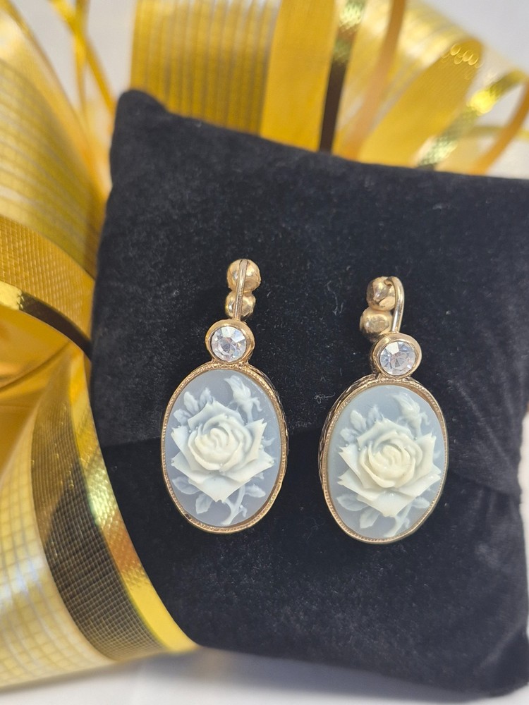 Rose Cameo Earrings (blue)