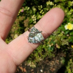 Fabulous 14k Solid White Gold 5ct Natural Prasiolite and Diamond Ring Size 8