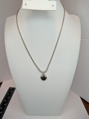 Monet Silver Tone Metal Snake Chain Pendant Necklace Round Green Stone Bezel Set