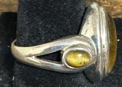 Vintage SX 925 Sterling Silver Tiger’s Eye Ring Sz. 8.25/9.74 grams