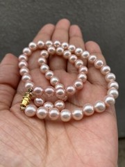 Vintage Pink Pearl 0.6mm Strung Necklace W/ Gold Barrel Clasp 16”