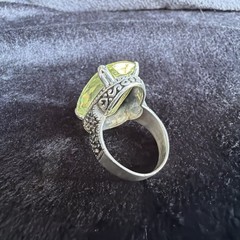 Vtg Sterling Silver Ring .925 Sz 7.5 Marquis PALE Yellow Stone Cocktail Coquette