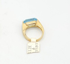Vtg Sz 6 Ring Lg Aqua Blue Cubic Zirconia 18KGE Gold Electroplated Jewelry StyL2