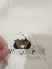 Vintage unsigned Geometric Copper And Brass Blue With Glass Or Opal Stone?