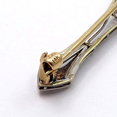 Art Deco 14k Gold Natural Diamond Filigree Bar Brooch Pin Two Tone