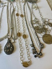 Estate Jewelry Lot Necklaces Rings Wearable Silver Tone 35+ Vintage – Now