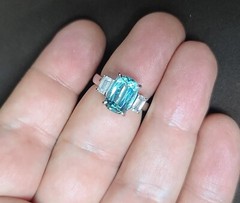 14k White Gold Engagement Ring 4.23ct.Natural Sky Blue Tourmaline Cushion Shape