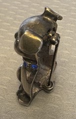 Adorable Vintage Bulldog Pug Puppy Dog Brooch Blue Rhinestone Collar signed LJ