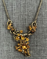 Vintage Signed Hollycraft Topaz Rhinestone Necklace Copyright 1953