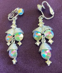 Vintage Silver Tone Earrings Crystal Rhinestone Aurora Borealis AB
