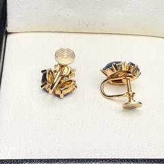 Vintage Gold Tone Blue Navette Rhinestone Screwback Earrings Mid Century Whimsy