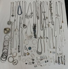 110 Pc Silver Tone Costume Jewelry Lot, All Wearable, Vintage to Modern