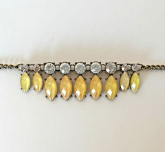 Vtg Statement Necklace Big Rhinestones Faceted Yellow Stones Wedding Prom Party