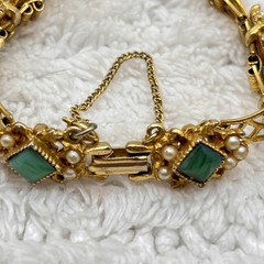 Vintage Ornate Bracelet Renaissance Revival Multicolor Stones Gold Tone 7″