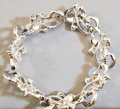Vintage Silvertone Blue Leaf / Blue Ivy Link Bracelet w/Smoky Blue Rhinestones