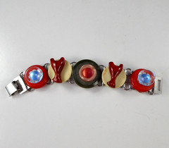 Vintage SARAH COVENTRY Lucite Disc Button Bracelet Large Round Links Silver Tone