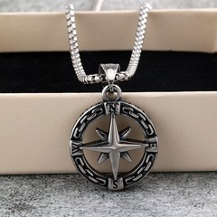 Stainless steel men’s and women’s single-sided compass pendant necklace