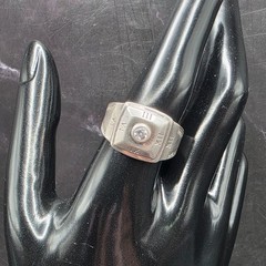 Vtg 1950s CZ Signet Mens Ring Hand Engraved w/CZ Accents in 925 Sterling Silver