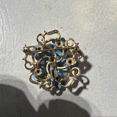 Vintage Blue Rhinestone Brooch & Pin Mixed Lot 3pc Metal Silver Gold Women’s