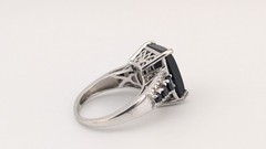 Vintage Sterling Silver Ring Black Tourmaline Gold Matrix Filigree STS Size 6.75
