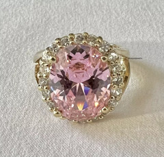 4.00Ct Oval Cut Baby Pink Sapphire CZ Halo Wedding Ring 14K Yellow Gold Plated