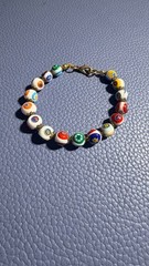 Vintage Murano Millefiori Mosaic Glass Bead Bracelet with Gold Tone Clasp
