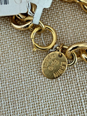 Vintage Erwin Pearl Gold Tone Chunky Heart Curb Link Chain Necklace