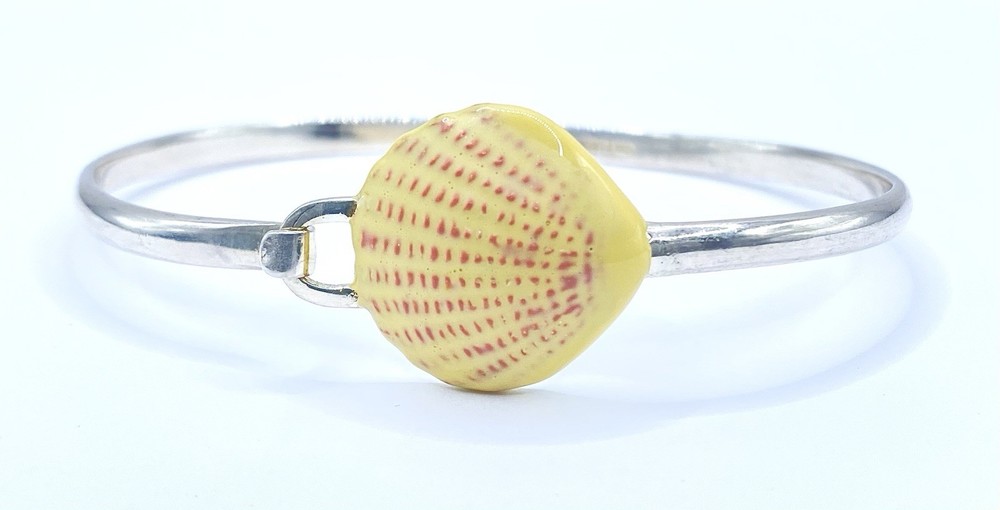 Vintage Brown County KY 925 Sterling Silver Seashell Shell Hook Bangle Bracelet