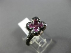ESTATE LARGE 2.46CT BLACK DIAMOND & SAPPHIRE 14KT WHITE & BLACK GOLD FLOWER RING