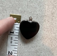 Antique Victorian Whitby Jet Inset Pyrite Puffy 3-D HEART Charm Pendant Fob H5