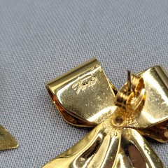 Vintage Tona Bow Gold Plated Pierced Earrings Drop 1.25″