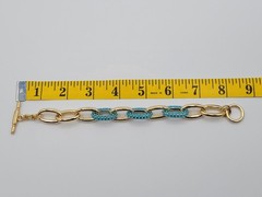 KJL Kenneth Jay Lane Vintage Gold Tone Round Link Turquoise Toggle Bracelet