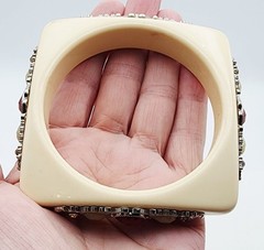 Vintage Lucite Square acrylic resin Rhinestone bangle bracelet